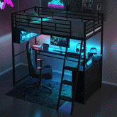 Bellemave® Metal Loft Bed with LED, Desk and 4 Storage Shelves - Bellemave